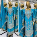 FANCY CHINON EMBROIDERY CODING DORI SEQUENCE WORK TOP PALAZZO WITH DUPATTA PARTY WEAR WHOLESALE PRICE ETHNIC GARMENT 8 (19)