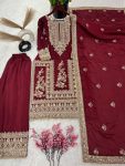 FANCY CHINON EMBROIDERY CODING DORI SEQUENCE WORK TOP PALAZZO WITH DUPATTA WEDDING WEAR WHOLESALE PRICE ETHNIC GARMENT (1)