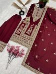 FANCY CHINON EMBROIDERY CODING DORI SEQUENCE WORK TOP PALAZZO WITH DUPATTA WEDDING WEAR WHOLESALE PRICE ETHNIC GARMENT (1)