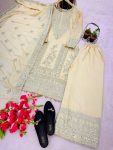 FANCY CHINON EMBROIDERY CODING DORI SEQUENCE WORK TOP PALAZZO WITH DUPATTA WEDDING WEAR WHOLESALE PRICE ETHNIC GARMENT (1)