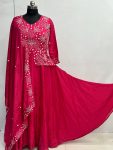 FANCY CHINON EMBROIDERY WORK GOWN ATTACHED JACKT WITH DUPATTA PARTY WEAR WHOLESALE PRICE ETHNIC GARMENT (5)