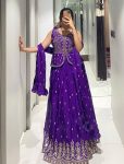 FANCY CHINON EMBROIDREY THREAD WORK TOP LEHENGA WITH DUPATTA PARTY WEAR WHOLESALE PRICE ETHNIC GARMENT (3)