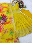 FANCY CHINON SEQUENCE EMBROIDERY WORK GOWN BOTTOM WITH DUPATTA FESTIVAL WEAR WHOLESALE PRICE ETHNIC GARMENT (3)