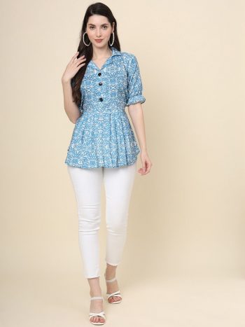 FANCY COTTON DIGITAL PRINTED ONLY TOP SKY