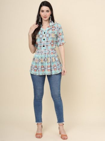 FANCY COTTON DIGITAL PRINTED ONLY TOP SEA BLUE