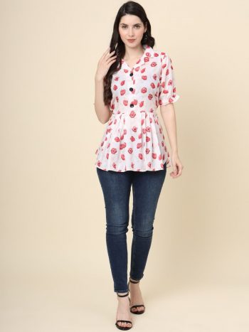 FANCY COTTON DIGITAL PRINTED ONLY TOP WHITE