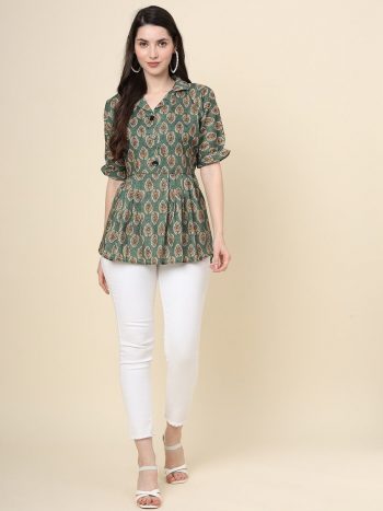 FANCY COTTON DIGITAL PRINTED ONLY TOP GREEN