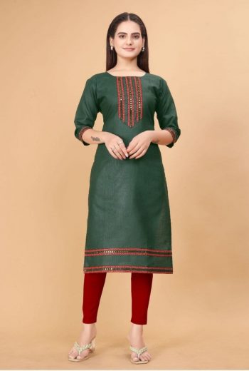 FANCY COTTON LACE WORK READY TO WEAR ONLY KURTI GREEN