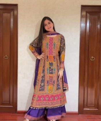 FANCY DIGITAL PRINTED MIRROR WORK TOP PALAZZO WITH DUPATTA PURPLE
