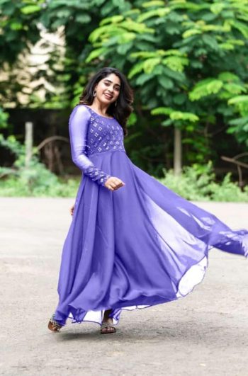 FANCY GEORGETTE EMBROIDERY MIRROR WORK ONLY GOWN LAVENDER