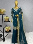 FANCY GEORGETTE EMBROIDERY SEQUENCE WORK TOP SHARARA WITH DUPATTA PARTY WEAR WHOLESALE PRICE ETHNIC GARMENT (3)