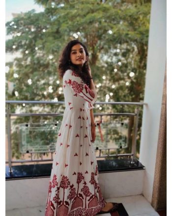 FANCY GEORGETTE EMBROIDERY THREAD WORK ONLY GOWN WHITE