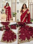 FANCY GEORGETTE EMBROIDERY THREAD WORK SAREE WITH UNSTITCHED BLOUSE PARTY WEAR WHOLESALE PRICE ETHNIC GARMENT (2)