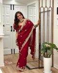 FANCY GEORGETTE EMBROIDERY THREAD WORK SAREE WITH UNSTITCHED BLOUSE PARTY WEAR WHOLESALE PRICE ETHNIC GARMENT (2)