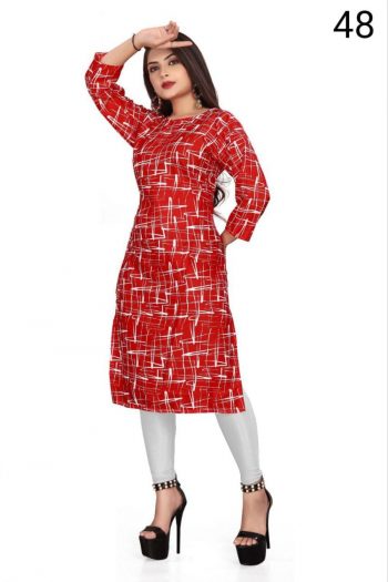 FANCY HEAVY CREAP PRINTED KURTI RED