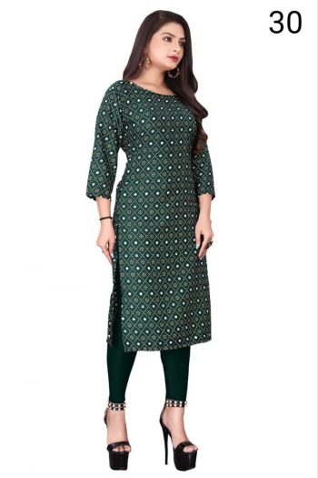 FANCY HEAVY CREAP PRINTED KURTI GREEN