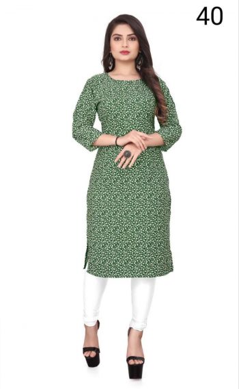 FANCY HEAVY CREAP PRINTED KURTI GREEN