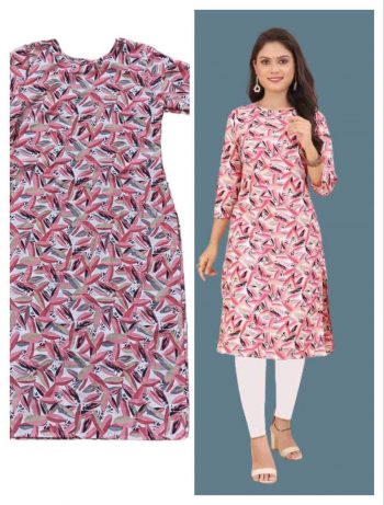 FANCY HEAVY CREAP PRINTED KURTI  BABY PINK