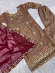 FANCY JIMMY CHOO SILK EMBROIDERY SEQUENCE WORK TOP BOTTOM WITH DUPATTA FESTIVAL WEAR WHOLESALE PRICE ETHNIC GARMENT (4)