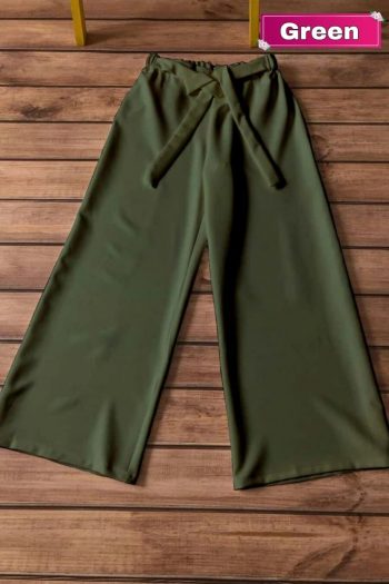 TRENDING LYCRA READY TO WEAR PLAIN PALAZZO WITH BELT GREEN