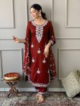 FANCY RAYON EMBROIDERY WORK TOP BOTTOM WITH DUPATTA FESTIVAL WEAR WHOLESALE PRICE ETHNIC GARMENT (6)