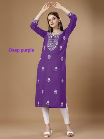 FANCY RAYON EMBROIDREY WORK KURTI PURPLE
