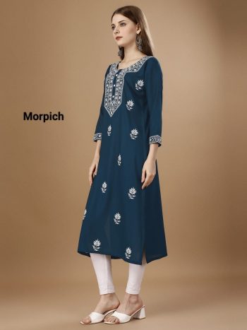 FANCY RAYON EMBROIDREY WORK KURTI MORPEACH