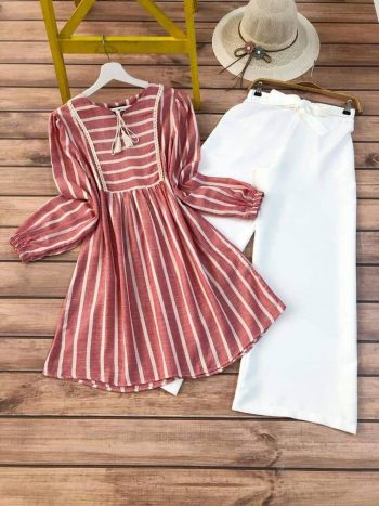 FANCY RAYON WITH DIGITAL PRINT WORK TOP WITH STRETCHABLE PALAZZO RED