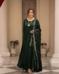 FANCY ROMAN COTTON PLAIN GOWN BOTTOM WITH EMBROIDERY WORK DUPATTA PARTY WEAR WHOLESALE PRICE ETHNIC GARMENT (6)