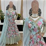 FANVY GEORGETTE EMBROIDERY SEQUENCE WORK GOWN BOTTOM WITH DUPATTA WEDDING WEAR WHOLESALE PRICE ETHNIC GARMENT (31)