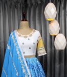 FASHIONABLE CHINON SILK PRINTED MIRROR WORK LEHENGA CHOLI WITH DUPATTA PARTY WEAR WHOLESALE PRICE ETHNIC GARMENT (3)