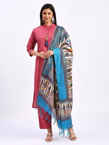 FASHIONABLE COTTON PRINTED JHALAR WORK TOP BOTTOM WITH DUPATTA PINK