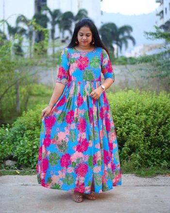 FASHIONABLE GEORGETTE DIGITAL PRINT WORK GOWN SKY