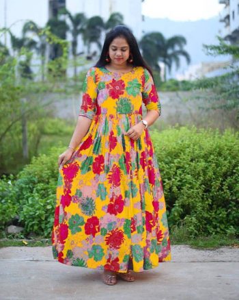 FASHIONABLE GEORGETTE DIGITAL PRINT WORK GOWN YELLOW