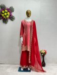 FASHIONABLE GEORGETTE EMBROIDERY SEQUENCE WORK TOP PALAZZO WITH DUPATTA  RED