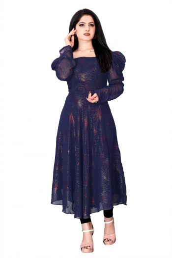 FASHIONABLE GEORGETTE FANCY SLEEVE ANARKALI GOWN VIOLET