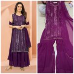 FASHIONABLE GEORGETTE LINING WORK TOP SHARARA WITH DUPATTA PARTY WEAR WHOLESALE PRICE ETHNIC GARMENT (2)