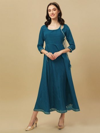 FASHIONABLE GEORGETTE PRINTED GOWN TEAL