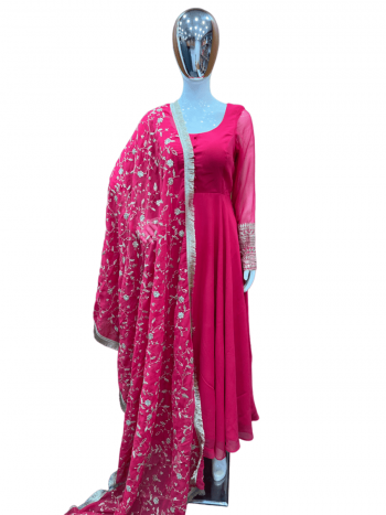 FASHIONABLE GEORGETTE SEQUENCE ZARI WORK GOWN PENT WITH DUPATTA PINK