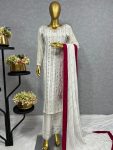 FASHIONABLE GRORGETTE EMBROIDERY WORK TOP BOTTOM WITH DUPATTA CASUAL WEAR WHOLESALE PRICE ETHNIC GARMENT (40)