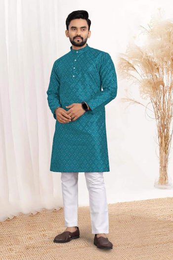 FASHIONABLE JACQUARD SILK WITH WORK READY TO WEAR KURTA WITH PAYJAMA RAMA