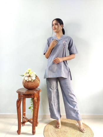 FASHIONABLE LINEN SIMPLE CO-ORD SET BLUE