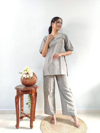 FASHIONABLE LINEN SIMPLE CO-ORD SET GREY