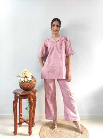FASHIONABLE LINEN SIMPLE CO-ORD SET BABY PINK