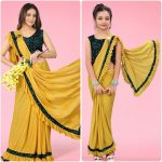 FASHIONABLE LYCRA FRILL WORK SAREE WITH UNSTITCHED BLOUSE MOTHER DAUGHTER SET PARTY WEAR WHOLESALE PRICE ETHNIC GARMENT (1)