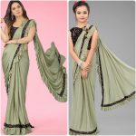 FASHIONABLE LYCRA FRILL WORK SAREE WITH UNSTITCHED BLOUSE MOTHER DAUGHTER SET PARTY WEAR WHOLESALE PRICE ETHNIC GARMENT (10)