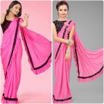 FASHIONABLE LYCRA FRILL WORK SAREE WITH UNSTITCHED BLOUSE MOTHER DAUGHTER SET PARTY WEAR WHOLESALE PRICE ETHNIC GARMENT (2)