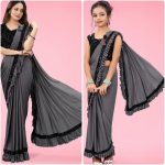 FASHIONABLE LYCRA FRILL WORK SAREE WITH UNSTITCHED BLOUSE MOTHER DAUGHTER SET PARTY WEAR WHOLESALE PRICE ETHNIC GARMENT (3)