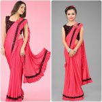 FASHIONABLE LYCRA FRILL WORK SAREE WITH UNSTITCHED BLOUSE MOTHER DAUGHTER SET PARTY WEAR WHOLESALE PRICE ETHNIC GARMENT (5)