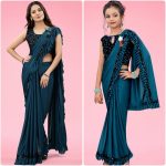 FASHIONABLE LYCRA FRILL WORK SAREE WITH UNSTITCHED BLOUSE MOTHER DAUGHTER SET PARTY WEAR WHOLESALE PRICE ETHNIC GARMENT (8)